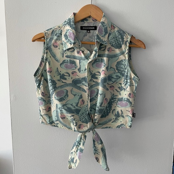 Tropical print tie up crop top - Picture 1 of 4